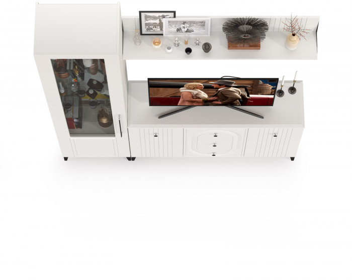 Валенсия Гостиная № 093, цвет ЛДСП белый шагрень/МДФ белый шагрень, ШхГхВ 188,2х38,4х225,2 см., универсальная сборка