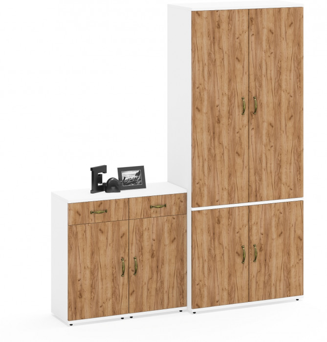 Лидер-8 Шкаф МД 20Б + Тумба МД 3.15 + Тумба МД 3.15, белый шагрень/крафт золото