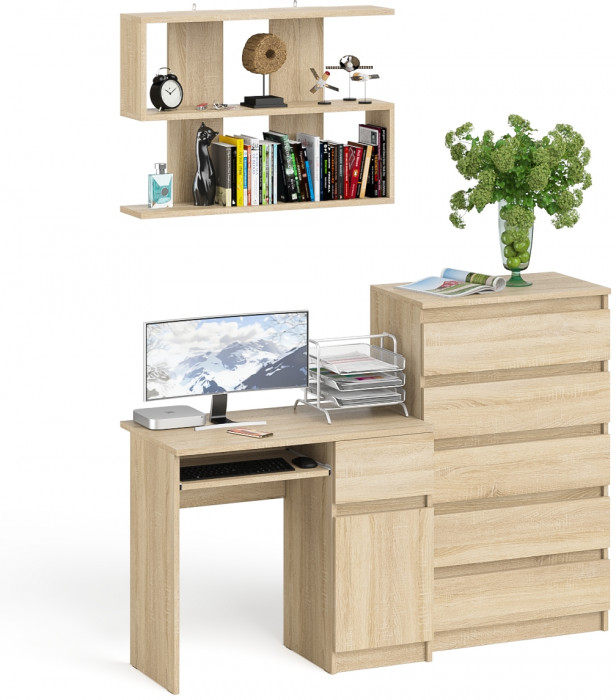 Мори Стол компьютерный МС-1 правый + Комод МК700.5 + Полка 900, цвет дуб сонома, ШхГхВ 160,4х50х209,6 см., НЕ универсальная сборка