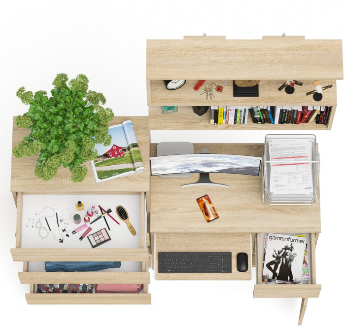 Мори Стол компьютерный МС-1 правый + Комод МК700.5 + Полка 900, цвет дуб сонома, ШхГхВ 160,4х50х209,6 см., НЕ универсальная сборка