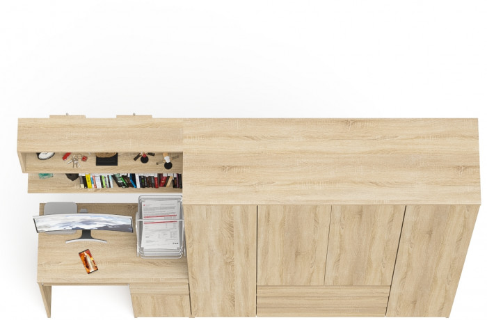 Мори Стол компьютерный МС-1 правый + Шкаф МШ1600.1 + Полка 900, цвет дуб сонома, ШхГхВ 250,4х50,4х209,6 см., НЕ универсальная сборка