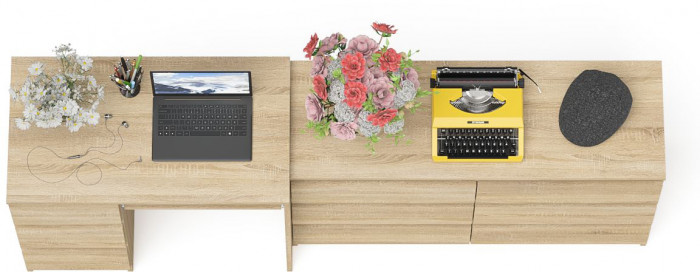 Мори Стол компьютерный МС-6 левый + Комод МК1200.6, цвет дуб сонома, ШхГхВ 210,4х50х76,6 см., выдвижные ящики слева, НЕ универсальная сборка