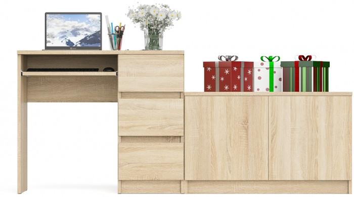 Мори Стол компьютерный МС-6 правый + Тумба МА900.1, цвет дуб сонома, ШхГхВ 180,4х50,4х76,6 см., выдвижные ящики справа, НЕ универсальная сборка