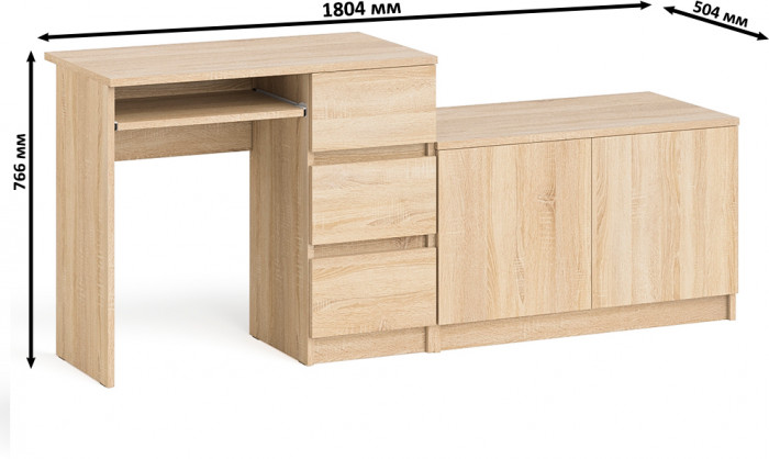 Мори Стол компьютерный МС-6 правый + Тумба МА900.1, цвет дуб сонома, ШхГхВ 180,4х50,4х76,6 см., выдвижные ящики справа, НЕ универсальная сборка
