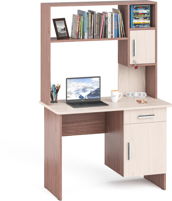 письменный стол с надстройкой С-МД-1-09Н, ясень шимо светлый/ясень шимо тёмный