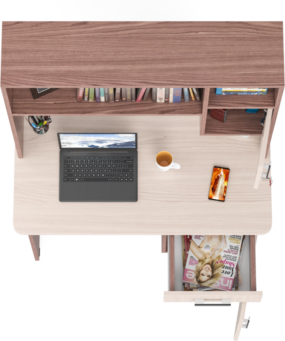 письменный стол с надстройкой С-МД-1-09Н, ясень шимо светлый/ясень шимо тёмный