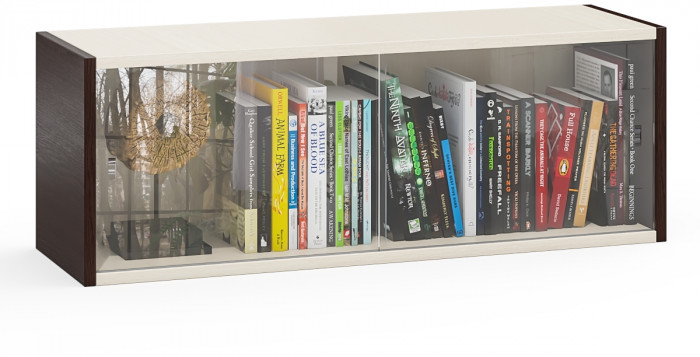 Полка книжная С-МД-КН01, цвет венге/дуб, ШхГхВ 83х25х30 см., стеклянные дверцы (ДВА ЦВЕТА венге и дуб)