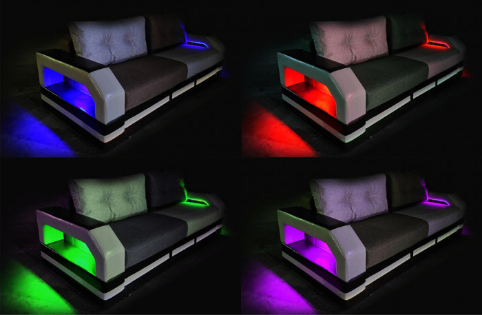 Диван еврокнижка Манчестер с подсветкой,  160 рогожка серая/экокожа черная