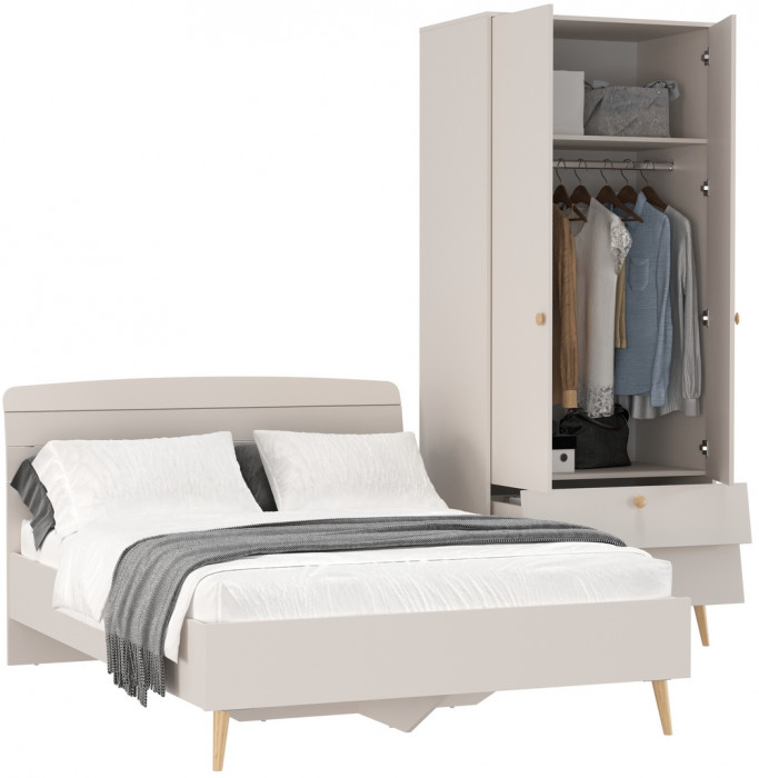Афина Спальня Кровать 1400 + Шкаф 2-х дверный, кашемир серый