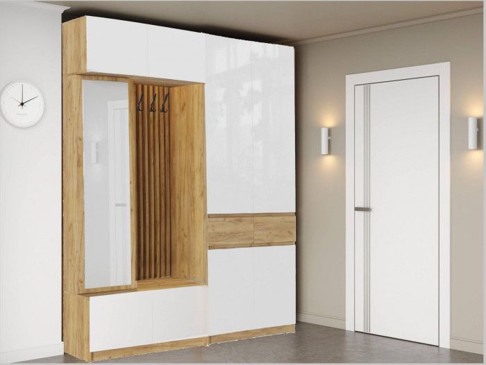 Модульная прихожая Роджина, композиция 2 (Графит, Дуб Крафт Золотой)