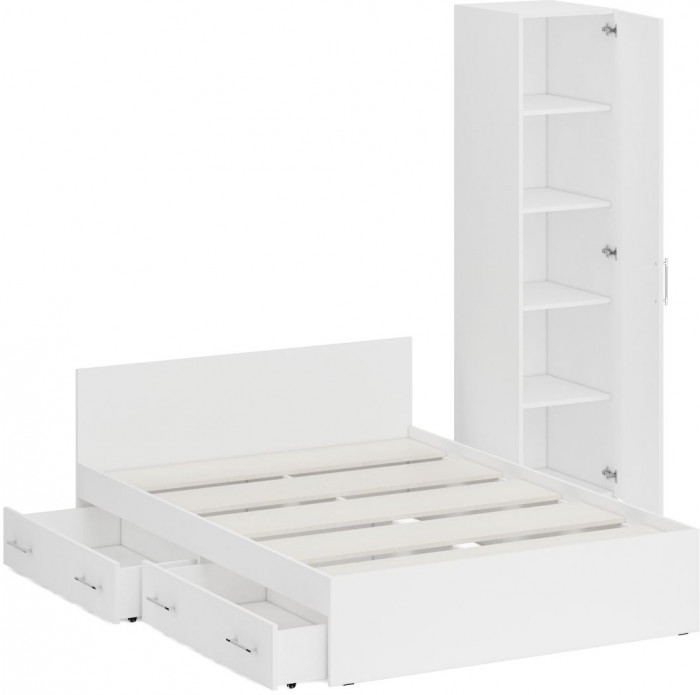 Кровать с ящиками 1400 + Пенал Стандарт, белый
