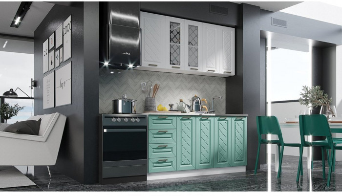 Кухня МДФ Агава 1600 (Лиственница светлая, Белый)