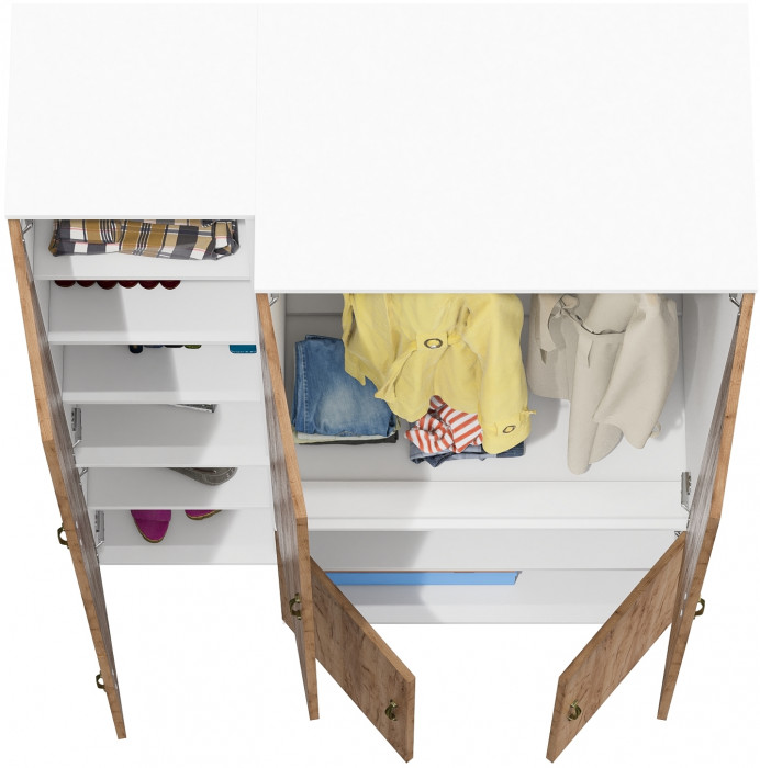 Лидер-8 Модуль Пенал МД 22Б + Шкаф МД 19Б, цвет белый шагрень/крафт золото, ШхГхВ 120х50х190 см., универсальная сборка