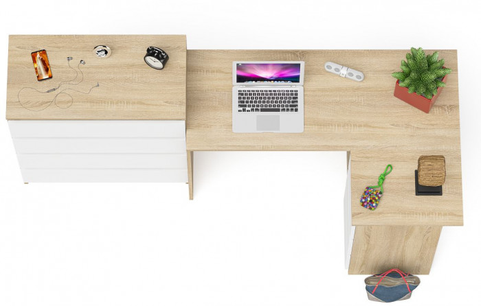 Мори Стол компьютерный МС-16 правый + Комод МК800.4, цвет дуб сонома/белый, ШхГхВ 204,8х84,9х94 см., выдвижные ящики справа, НЕ универс. сборка