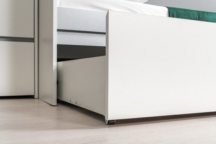 Торонто Компоновка № 25, цвет белый шагрень/стальной серый, сп. м. 800х1900 мм., б/м, основание есть, универсальная сборка