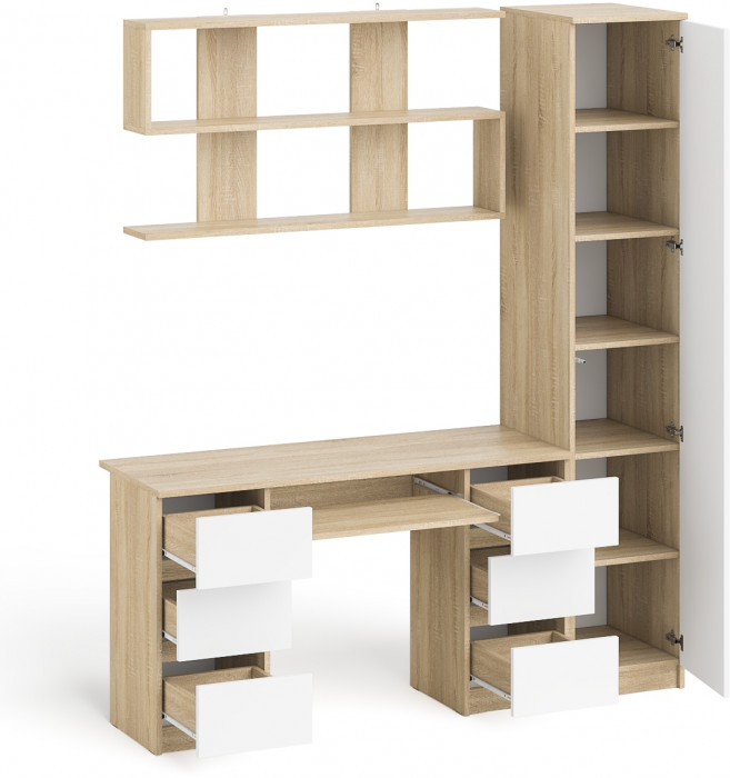 Мори компьютерный стол МС-2 + Пенал МШ400.1 + Полка 1200, дуб сонома/белый
