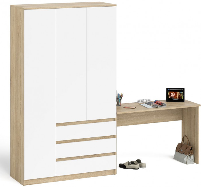 Мори Стол письменный МСП1200.1 + Шкаф МШ1200.1, цвет дуб сонома/белый, ШхГхВ 240,8х50,4х209,6 см., универсальная сборка
