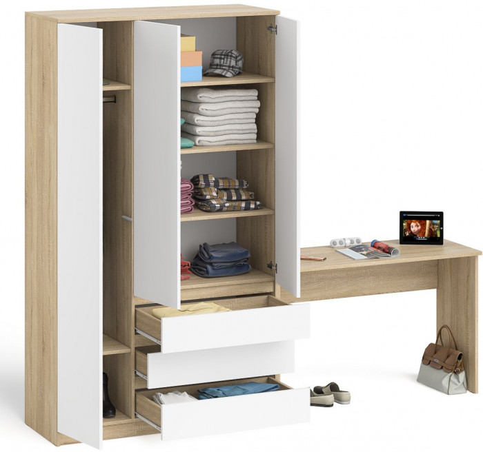 Мори Стол письменный МСП1200.1 + Шкаф МШ1200.1, цвет дуб сонома/белый, ШхГхВ 240,8х50,4х209,6 см., универсальная сборка