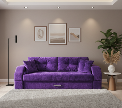 Диван-еврокнижка Манчестер, пружинный блок, 150х195, подсветка, велюр фиолетовый