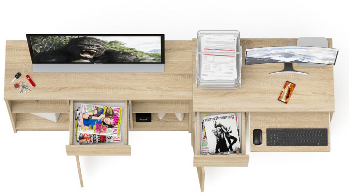 Мори компьютерный стол МС-1 левый + Тумба МТВ1204.1, дуб сонома