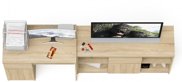 Мори компьютерный стол МС-1 левый + Тумба МТВ1204.1, дуб сонома
