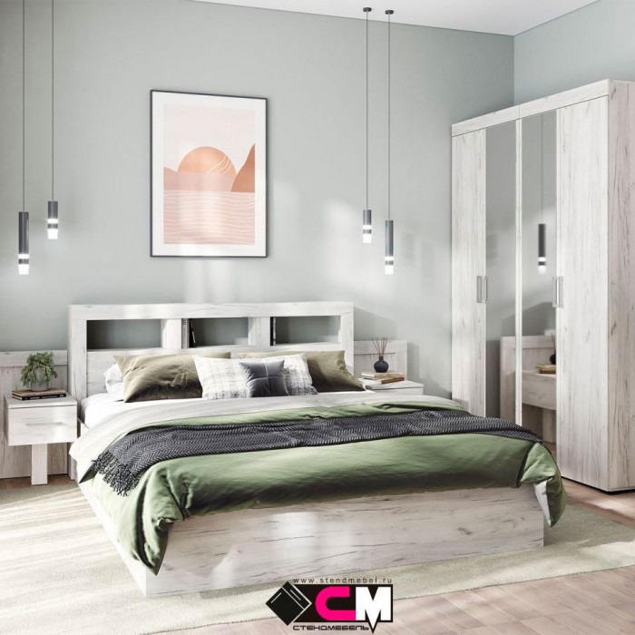 Гранд кровать 1,6 (1.672х0,950х2,210) дуб крафт белый