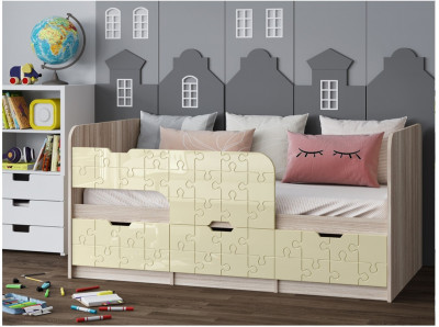 Детская кровать Юниор-9, 80х160 (Ваниль глянец, Ясень шимо светлый)