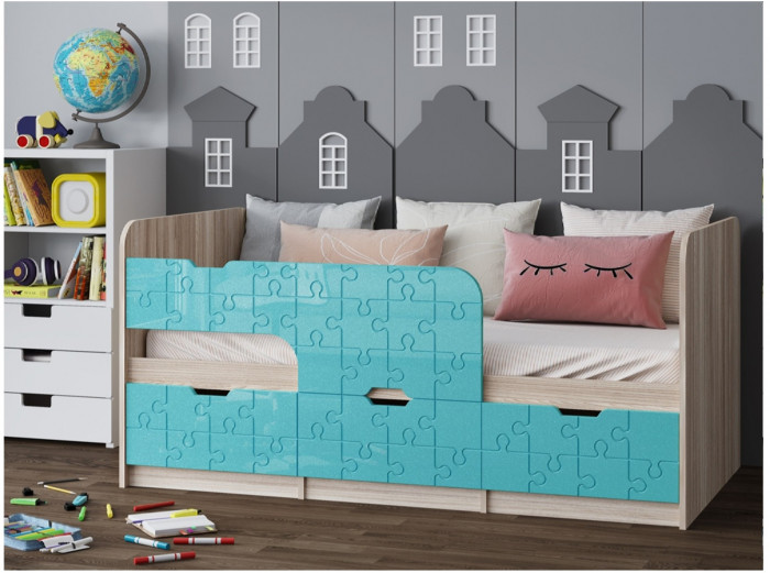 Детская кровать Юниор-9, 80х160 (Ваниль глянец, Ясень шимо светлый)