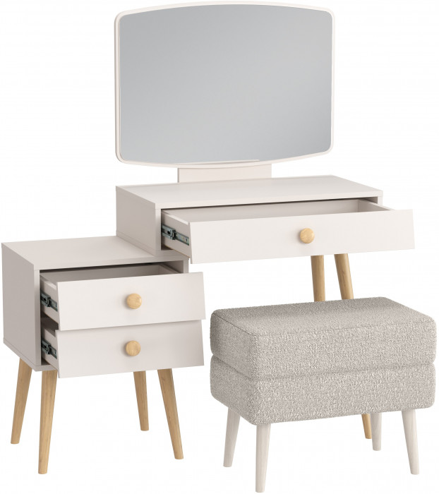 Афина Спальня 4-25901М1к.с. Трюмо + Банкетка 6-5138ТКШсв.серый Тифани, цвет кашемир серый/ткань светло-серая, ШхГхВ 105х38,6х129 + 55х33х46 см, ун. сб