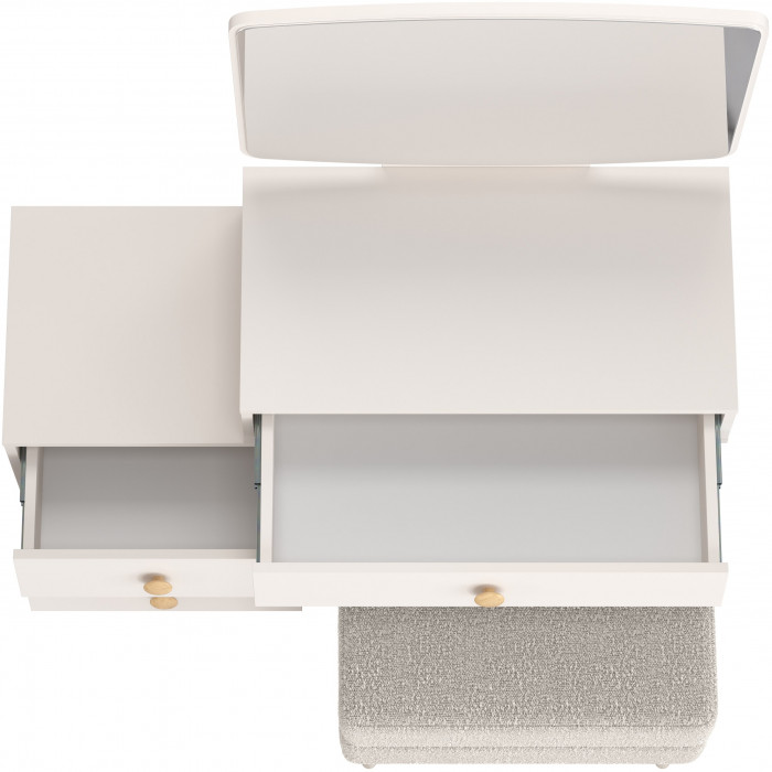 Афина Спальня 4-25901М1к.с. Трюмо + Банкетка 6-5138ТКШсв.серый Тифани, цвет кашемир серый/ткань светло-серая, ШхГхВ 105х38,6х129 + 55х33х46 см, ун. сб