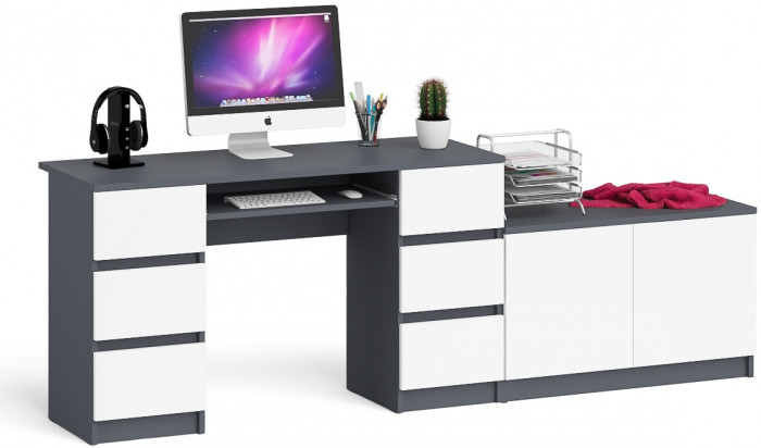 Мори Стол компьютерный МС-2 + Тумба МА900.1, цвет графит/белый, ШхГхВ 225,8х50,4х76,6 см., универсальная сборка