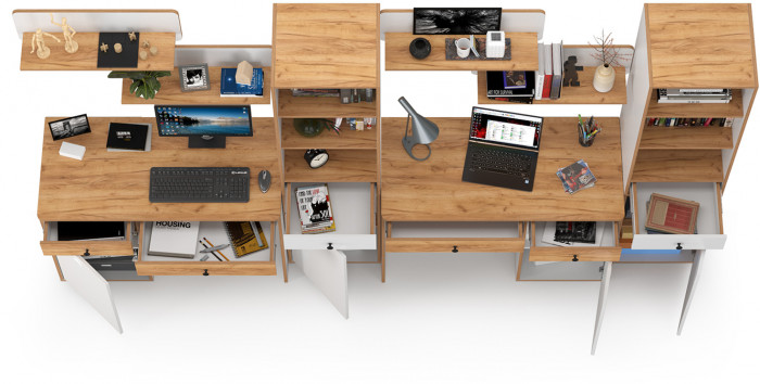 Вуди Компоновка № 16, цвет белый премиум/дуб крафт золотой, ШхГхВ 310х52,7х180,3 см., универсальная сборка