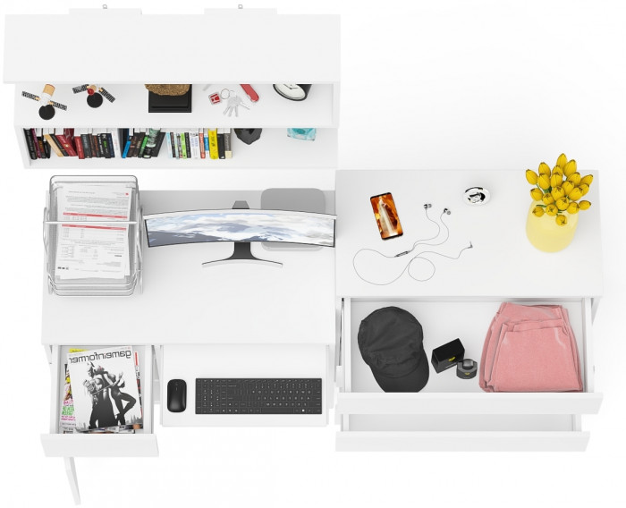 Мори Стол компьютерный МС-1 левый + Комод МК800.4 + Полка 900, цвет белый, ШхГхВ 170,4х50х209,6 см., НЕ универсальная сборка