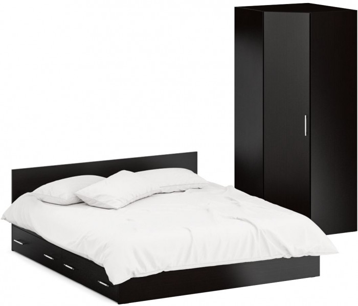 Кровать с ящиками 1800 + Шкаф угловой Стандарт, цвет венге, ШхГхВ 183,5х203,5х70 + 81,2х81,2х200 см., сп.м. 1800х2000 мм., без матраса, основание есть