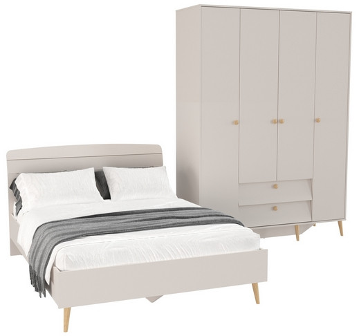 Афина Спальня Кровать 1400 + Шкаф 4-х дверный, кашемир серый