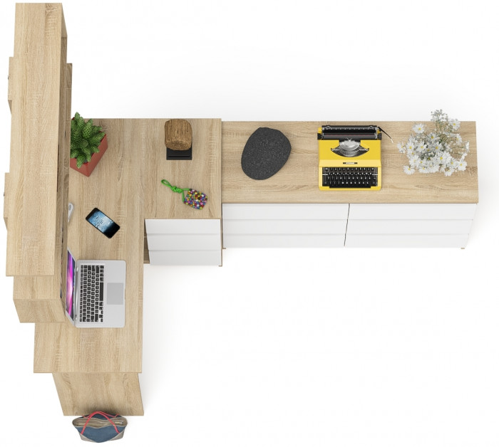 Мори компьютерный стол МС-16 правый + Комод МК1200.6 + Полка 1200, дуб сонома/белый
