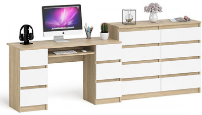 Мори компьютерный стол МС-2 + Комод МК1200.8, дуб сонома/белый
