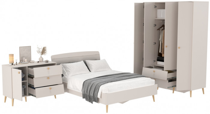 Афина Спальня 11-1400, цвет кашемир серый, сп.м. 1400х2000 мм., б/м, основание есть - фанера