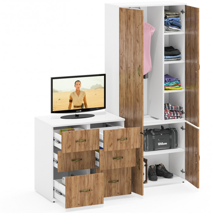 Лидер-8 Шкаф МД 20Б + Тумба МД 3.16 + Тумба МД 3.16, белый шагрень/крафт золото