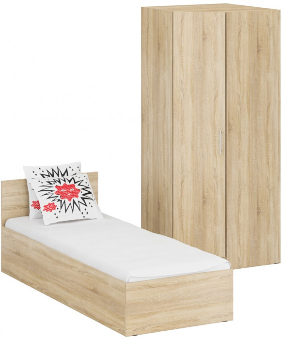 Кровать 0800 + Шкаф угловой Стандарт, цвет дуб сонома, ШхГхВ 83,5х203,5х70 + 81,2х81,2х200см., сп.м. 800х2000 мм., без матраса, основание есть