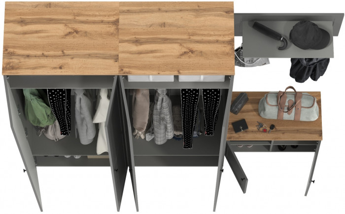 Остин Прихожая 31, серый графит/дуб крафт золотой