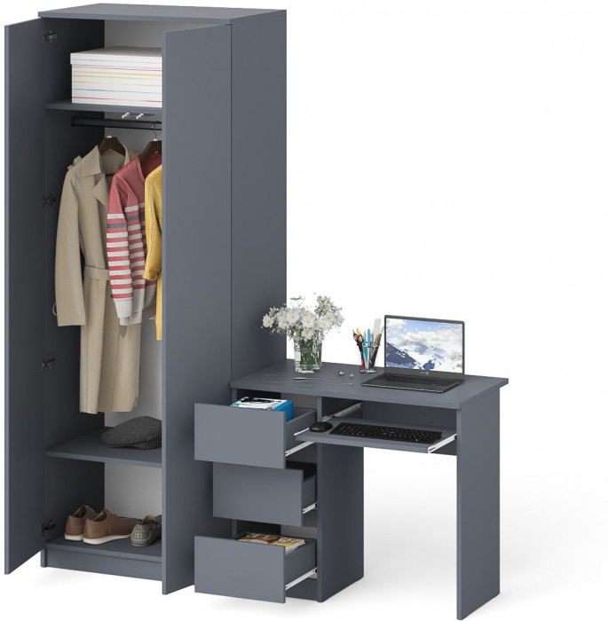 Мори Стол компьютерный МС-6 левый + Шкаф МШ800.1, цвет графит, ШхГхВ 170,4х50,4х209,6 см., выдвижные ящики слева, НЕ универсальная сборка