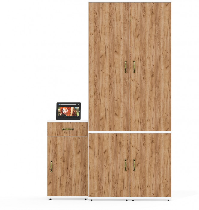 Лидер-8 Пенал МД 22Б + Пенал МД 22Б + Тумба МД 3.15, белый шагрень/крафт золото