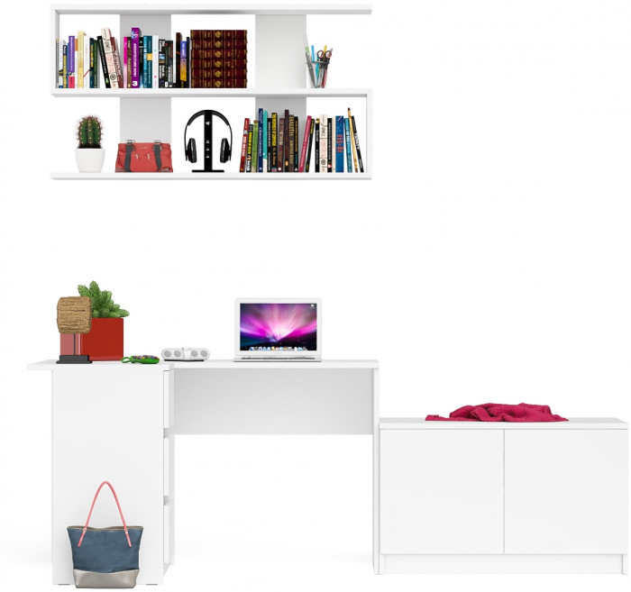 Мори компьютерный стол МС-16 левый + Тумба МА900.1 + Полка 1200, белый