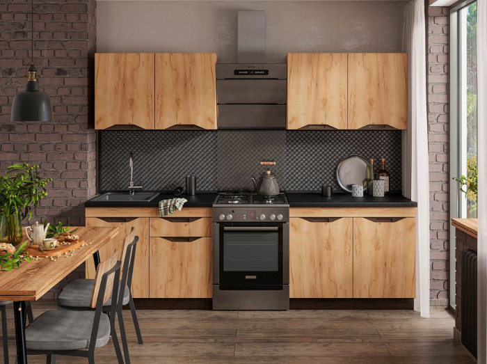 Кухня Паола 2,0 (2000х2160х600) МДФ ВЕНГЕ(тиковое дерево)/ДУБ КРАФТ ЗОЛОТО