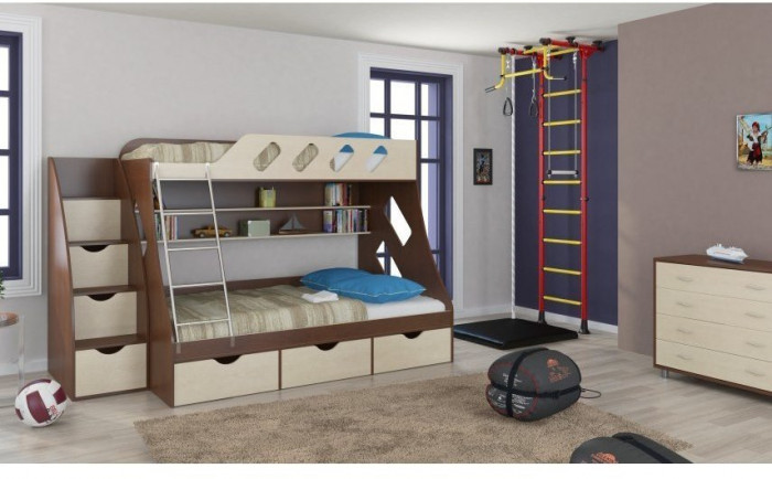 Детская двухъярусная кровать Дельта 20.01+23.02+25 (Оранжевый, Ясень шимо светлый)