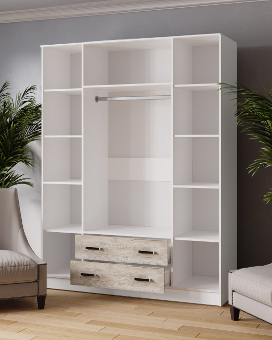 Шкаф 1,6 Лагуна с антресолью, Дуб крафт серый/Кашемир