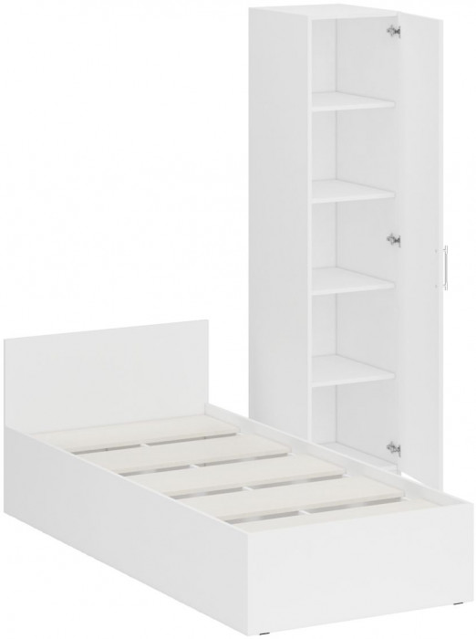 Кровать 0900 + Пенал Стандарт, цвет белый, ШхГхВ 93,5х203,5х70 + 45х52х200 см., сп.м. 900х2000 мм., без матраса, основание есть
