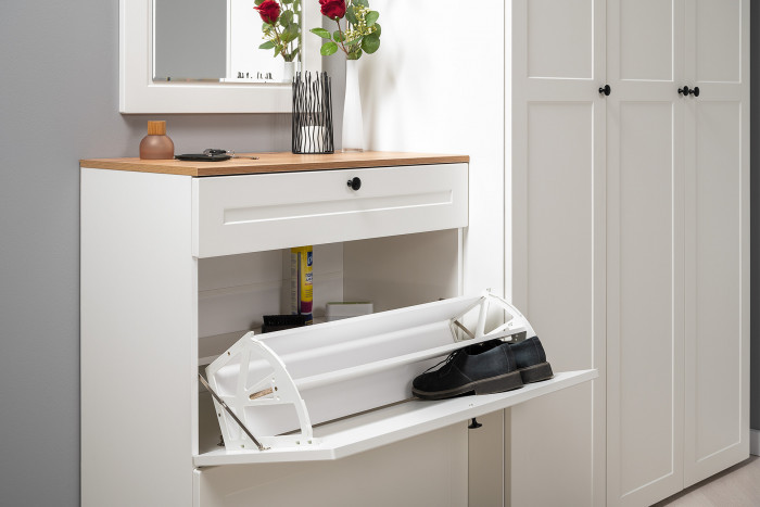 Остин 16.121 Тумба для обуви + 13.257 Тумба, белый шагрень/дуб крафт золотой