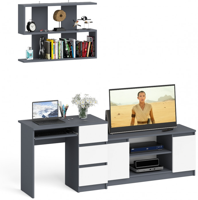 Мори Стол компьютерный МС-6 правый + Тумба МТВ1200.1 + Полка 900, цвет графит/белый, ШхГхВ 210,4х50х209,6 см., НЕ универсальная сборка
